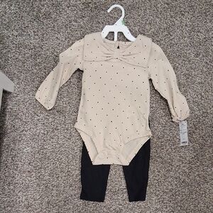 Beige Polka Dot Long Sleeve Bodysuit with Black Leggings